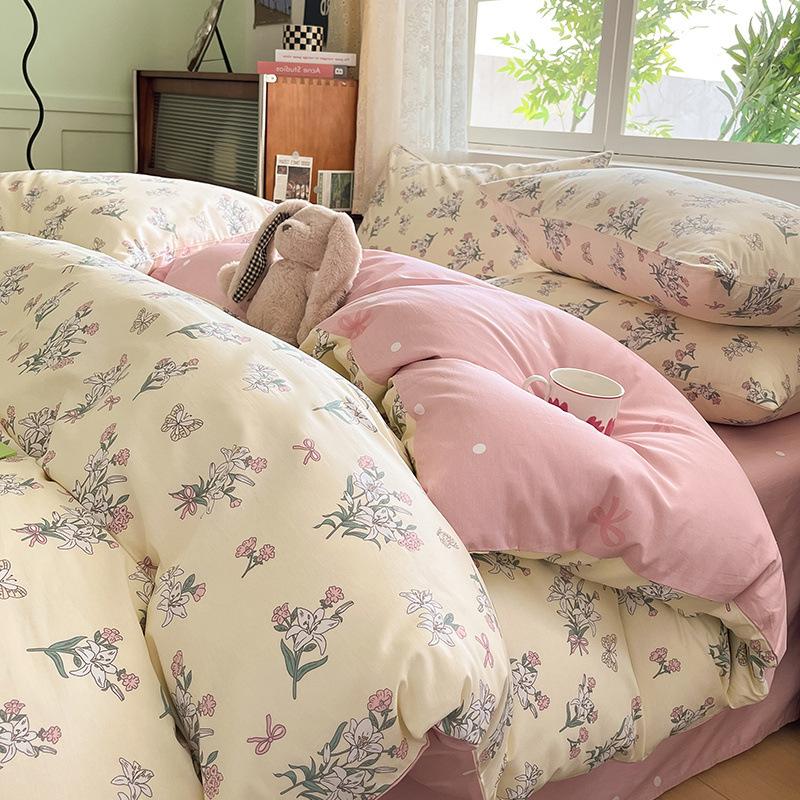 Set din patru piese din bumbac, pat din bumbac pur, husă de pilota, cearșaf de pat, set din trei piese pentru dormitor, lenjerie de pat