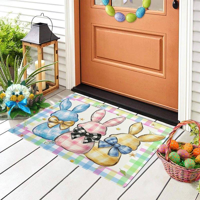 Kawaii Easter Bunny Print Polyester Mat Runner Springtime Picnic Welcome Rug for Nursery Kitchen Bathroom Kids Decor Cute Door M