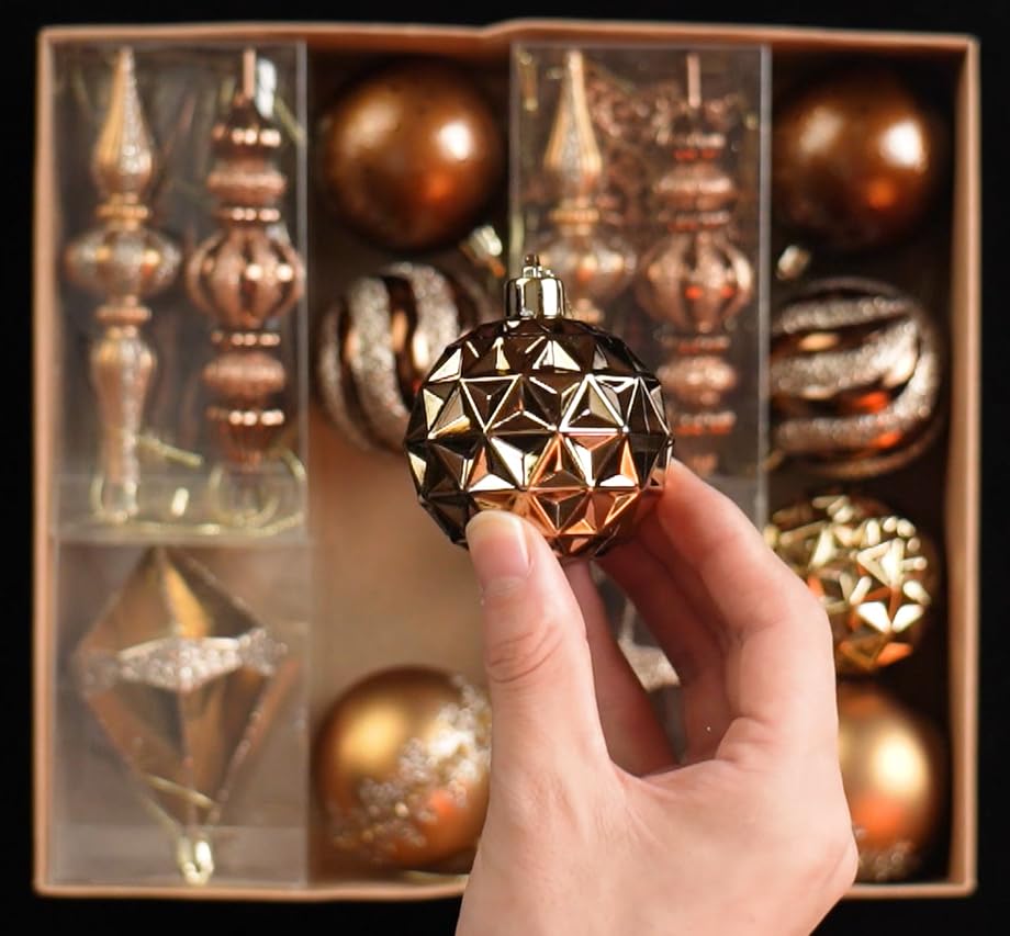 Valery Madelyn Christmas ball gorgeous set of 40 in gold and Perfect for Christmas tree Stylish and gorgeous in and Nordic-style ornaments, copper.
