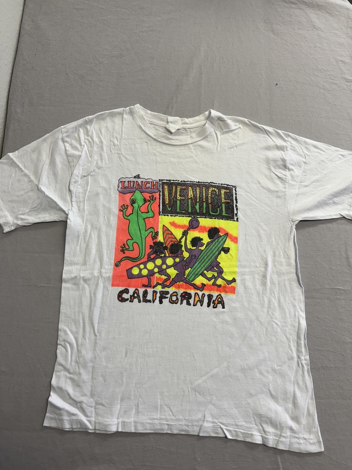 Vintage Venice Beach T-shirt Surf Venice Neon Lizard Lunch L XL