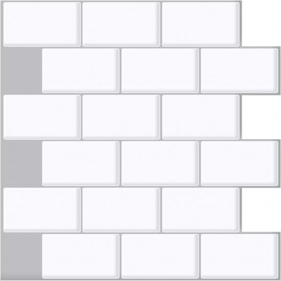 

Плитка-самоклейка для кухонного фартука 10 X 10 Белая плитка-метро самоклеящаяся для кухни ванной(6 листов) (с серебристой затиркой)