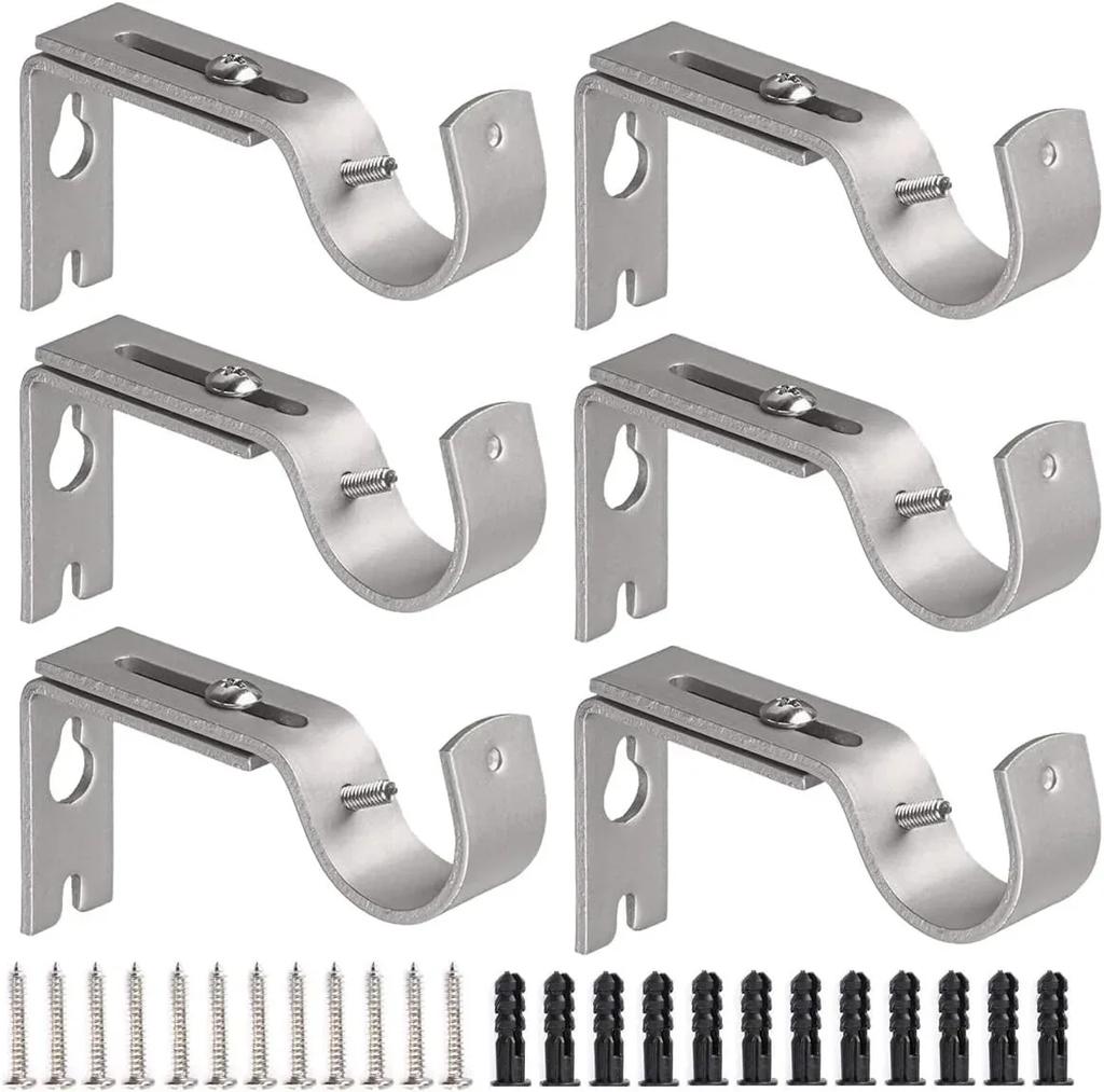 Curtain Rod Brackets for Adjustable, Premium Rod Bracket for Walls, Drapery Rod Holders Hardware Window Curtain Rod Support Hang