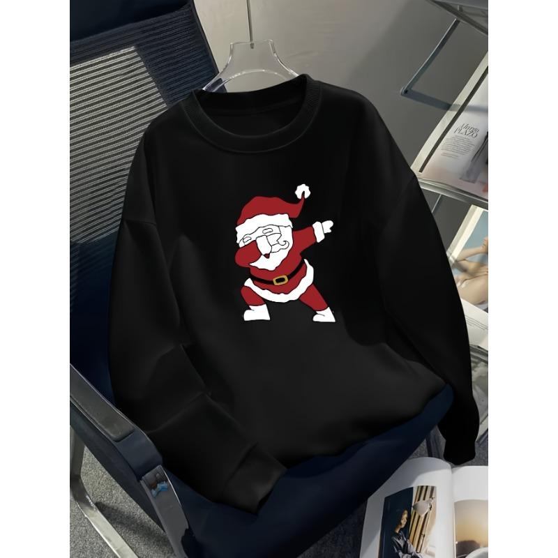 European sizes Boys' Santa Claus Print Casual Autumn Winter Long-Sleeve Sweatshirt, Warm Round Neck Top, Outdoor Wear.
