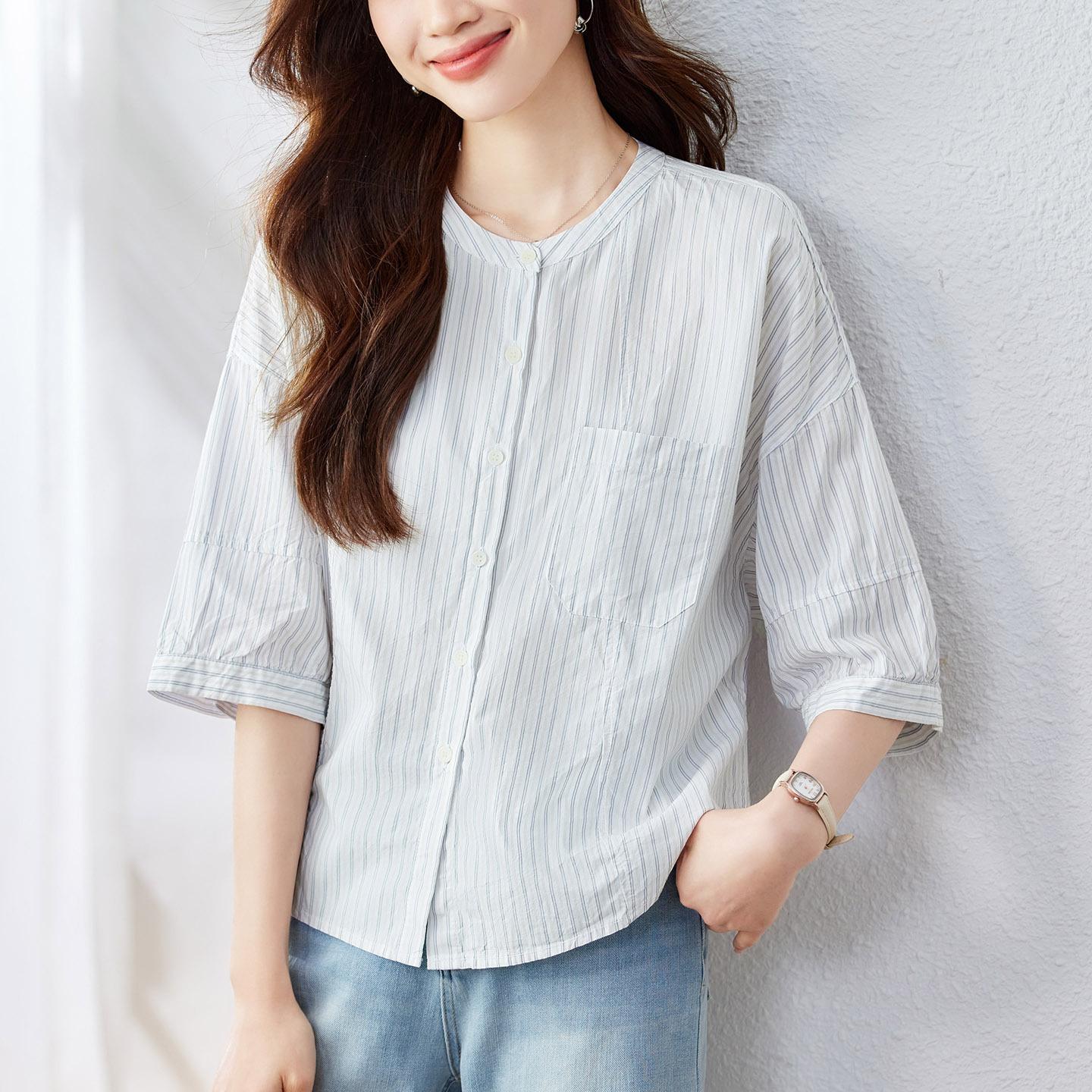 Французская полосатая рубашка для женщин, тонкая летняя, новая корейская свободная, высококлассная маленькая рубашка M