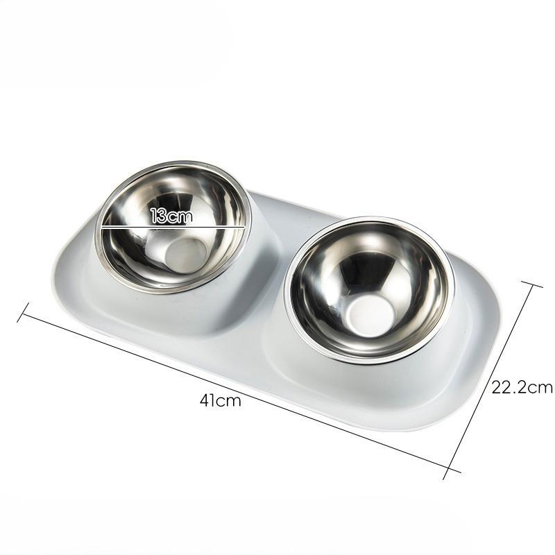 

Pet Bowl, Cat and Dog Bowl, Stainless Steel Leak-proof Food Bowl, Tilted Protection for Cervical Vertebrae, Double Bowl Integrated Feeder серый