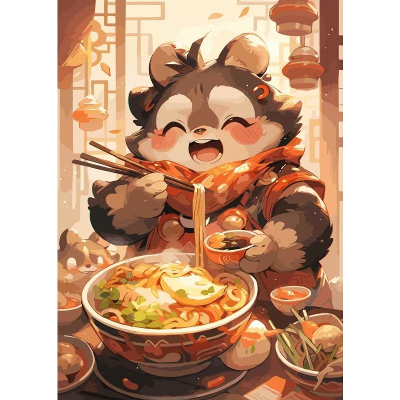 Japanese Noodle Dog Cat Funny Kitchen Ramen Noodles Poster Wall Art Prints Canvas Painting Pictures for Restaurant Home Decor
