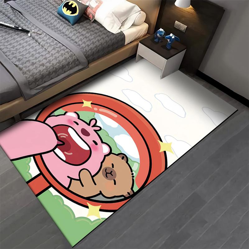 "Cartoon Pink Hippo and Brown Bear Pattern Kids Room Carpet Decor" Suitable for Use As an Anti-slip for Living Room Bedroom Sofas