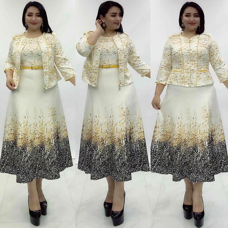 Women's Formal Ensemble: Cross-border African, European, and American Fashion, Slim-Fit Dress with Elegant Outerwear