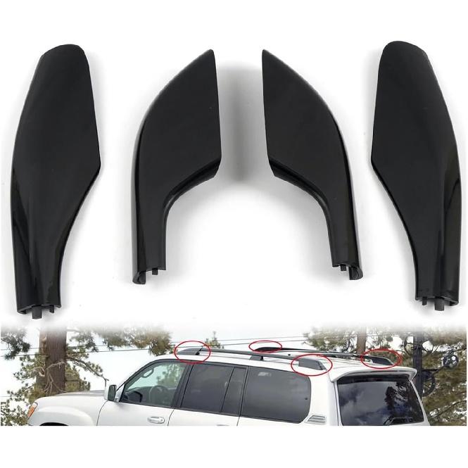 Car Roof Rails Rack End Cover Shel Replacement 4pcs Fit for Land Cruiser LC100 FJ100 1998-2007(Black)
