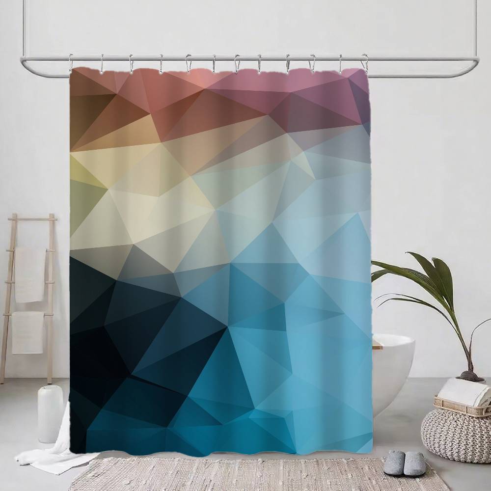 Geometry Color Shower Curtain, Bathroom Decorative Shower Curtain, Waterproof Shower Curtain With Hooks