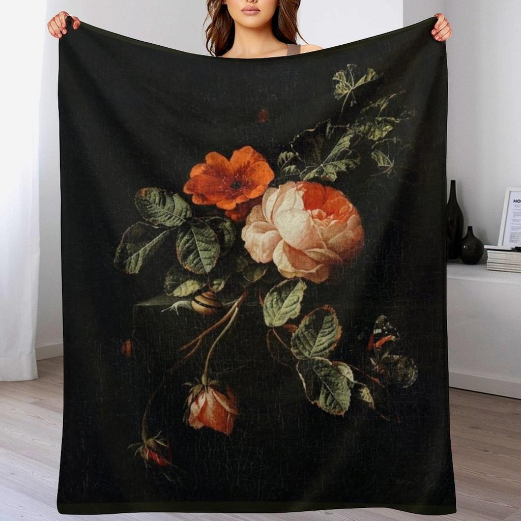 Vintage Still Life Roses Throw Blanket Decorative Soft Throw Blanket for Couch Sofa