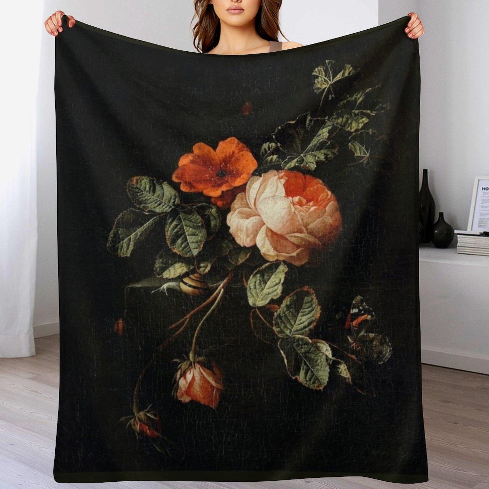 Vintage Still Life Roses Throw Blanket Decorative Soft Throw Blanket for Couch Sofa 102x76cm(40x30in)
