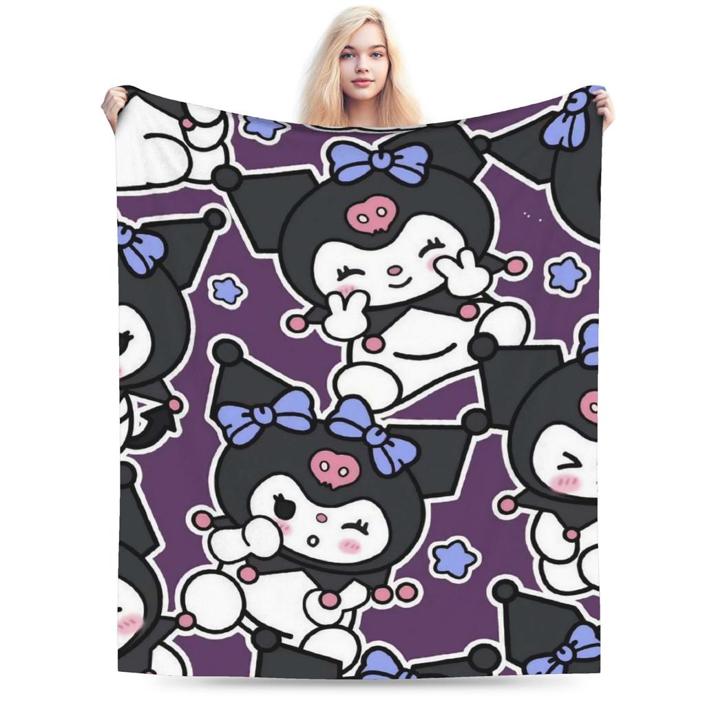 Cartoon Cool Cute Kuromi Fleece Throw Blanket Blanket for Home Outdoor Super Soft Bed Rug