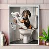 Canvas Print Wall Art for Pet Lovers,for Home Decor  Bedroom,Kitchen,Living Room,Bathroom, Hotel 1pc Playful Dachshund On Toilet