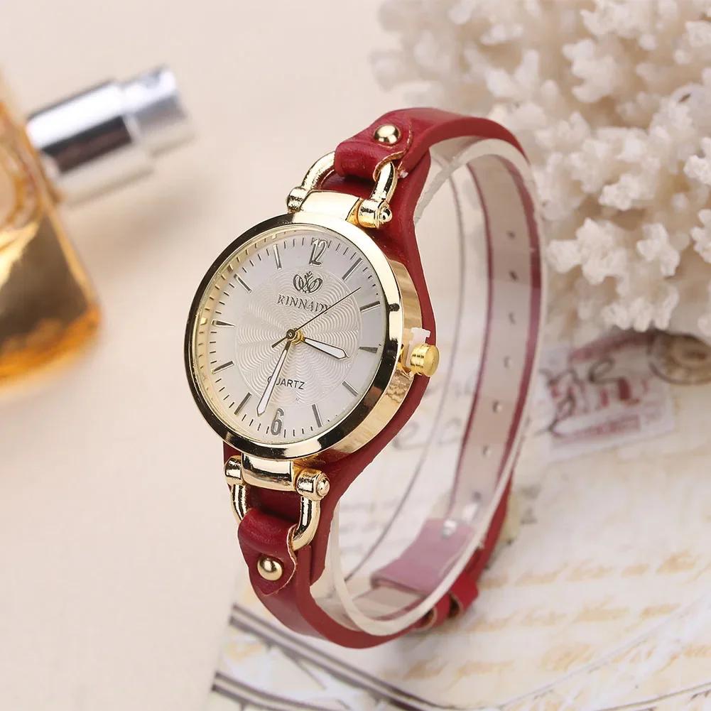 Dropship Women Casual Watches Round Dial Rivet PU Leather Strap Wristwatch Ladies Analog Quartz Watch Gift