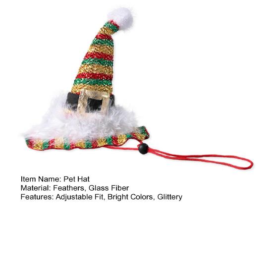 Cat Christmas Hat Pet Glittery Golden Xmas Hat Puppy Hat with Feathers for Cats And Small Dogs Photo Prop Festive Dress-up