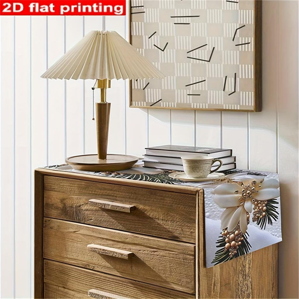 Christmas's Day White Floral Table Runner - Festive Wreath Print, Perfect for Home Decor & New Year Gifts