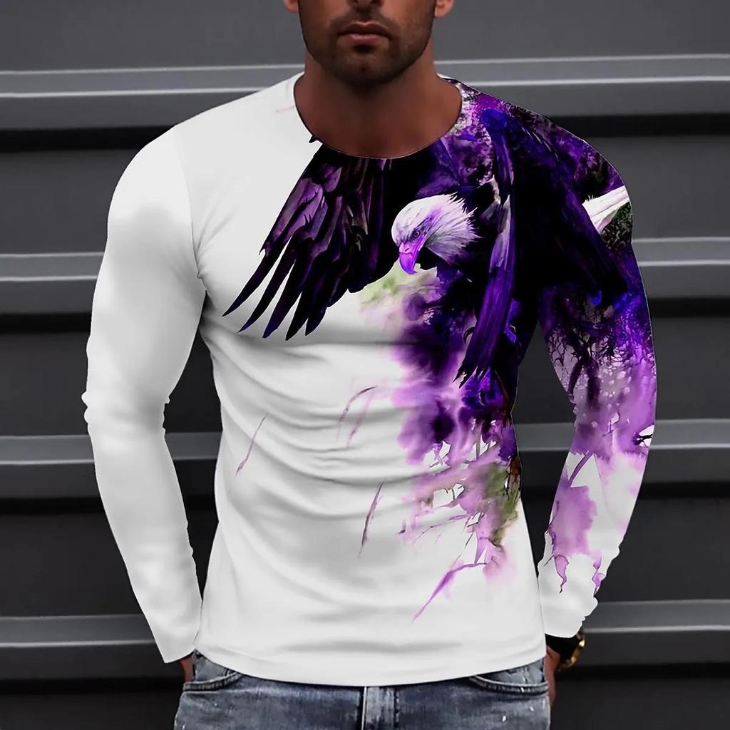 2023 Autumn Plus Size O-Neck Long Sleeve T-shirt Men's Clothing Men's T-shirt 3D Animal Print Top Casual Street Vintage T-shirt
