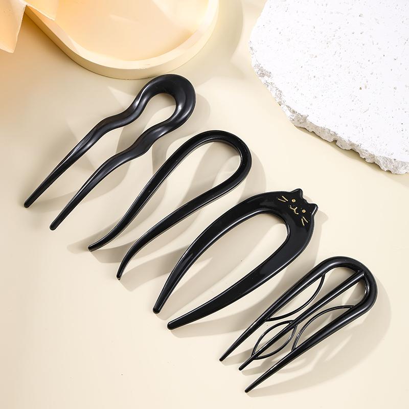 5Pcs/Set U-Shaped Hair Sticks Butterfly Hair Stick Bun Comb for Women Acrylic Geometric Hair Clip Girls Hair Accessories