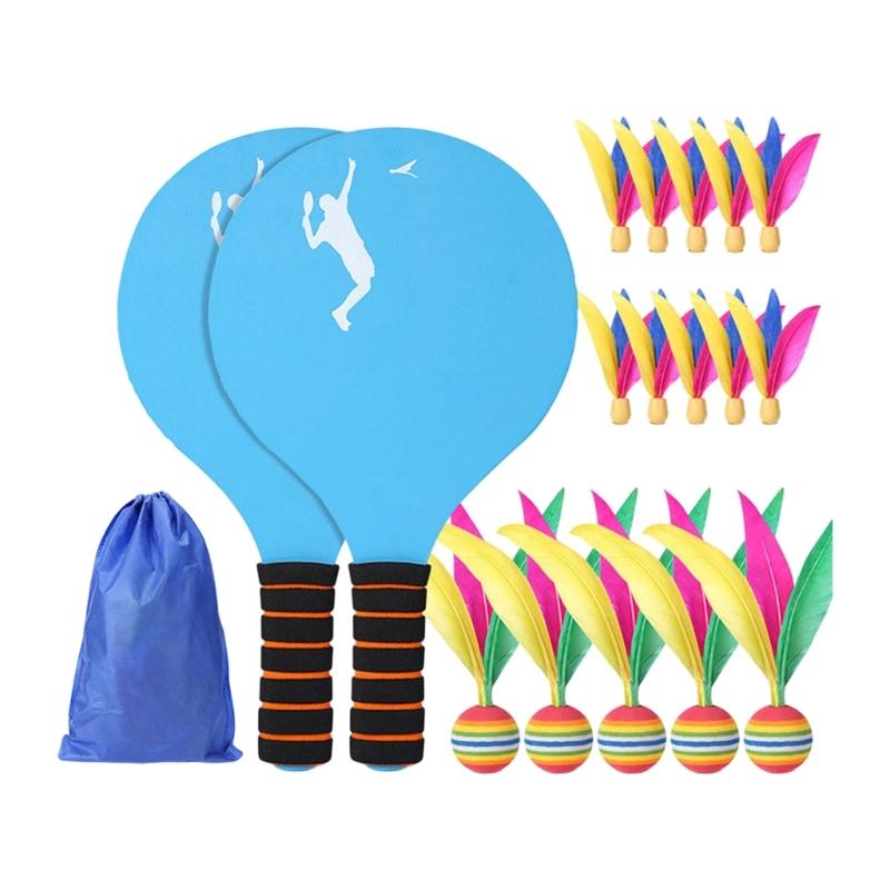

18Pcs Kids Indoor Cricket Batminton Set Cricket Starter Set With Wooden Paddles And Soft Sponge Balls For Safe Playing синій