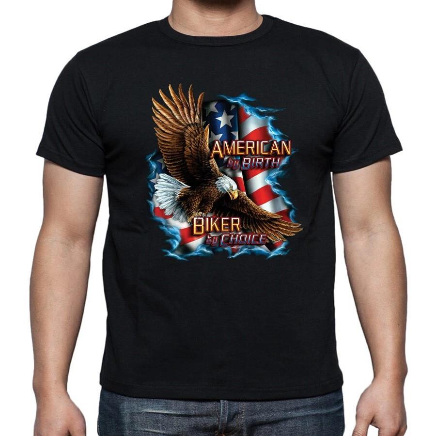American by Birth Biker by Choice Motorcycle Biker Tee Black Adult T shirt 4XL