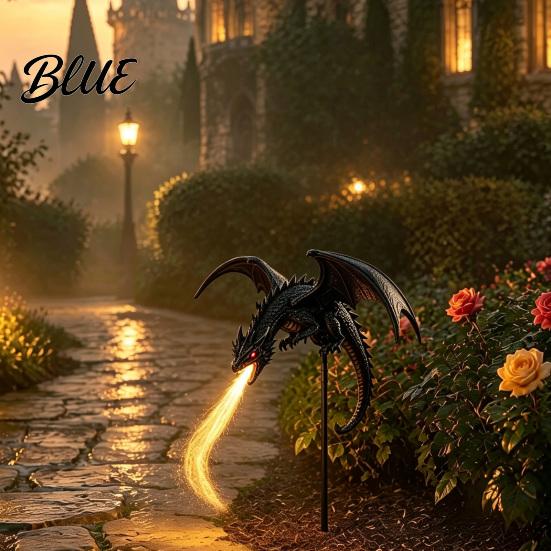 Auto On Off Path Lighting Solar Dragon Garden Stake Light with Breathing Flame Fiber Optic Effects Metal Pathway for Waterproof Powered Decorative