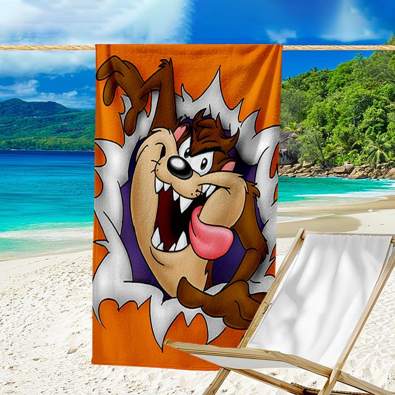1pc Taz3 Beach Towel, Beach and Seaside Swimming Pool Equipment, Fashion Pattern, Rectangular, Travel Essentials