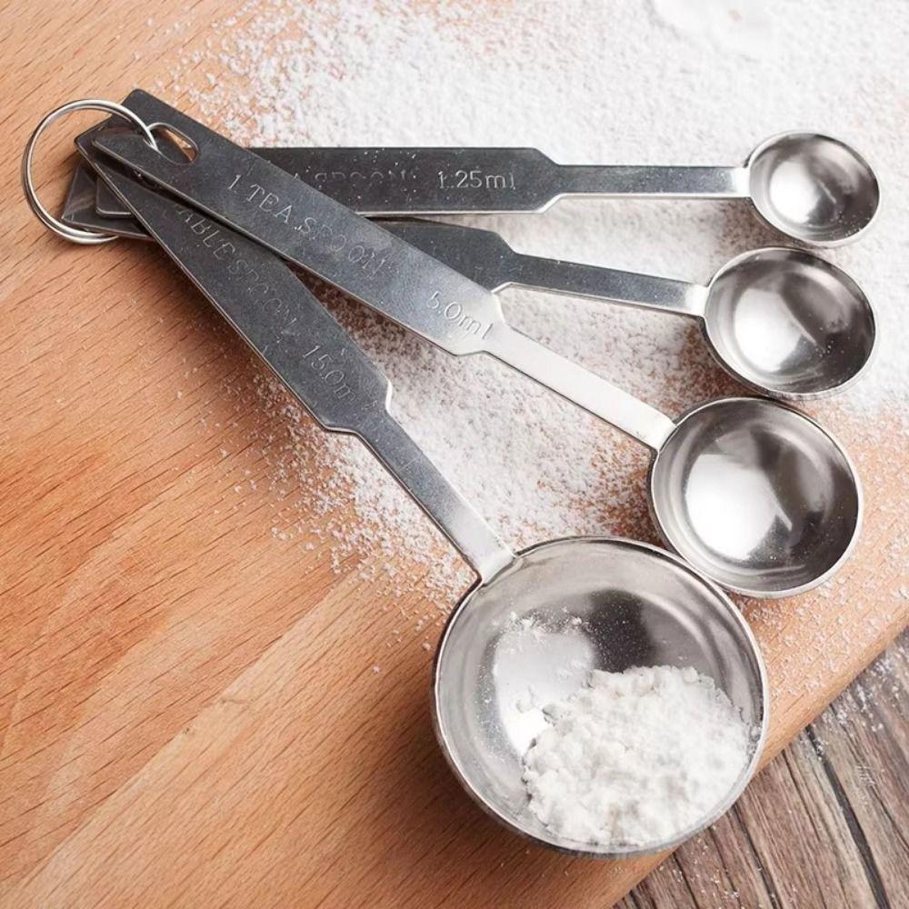 4Pcs Long Handle Measuring Cups Set Stainless Steel Coffee Sugar Scoop  Measuring Scale