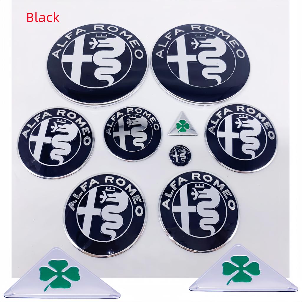 YDVU2 11pcs/sets 74mm 50mm 56mm 60mm For Alfa Romeo 147 159 Giulia Stelvio Mito Tonale Steering Wheel Stickers Car Hood Front Emblem