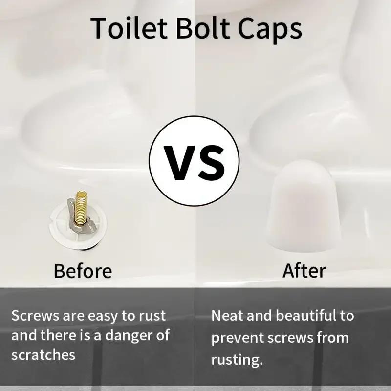 6pcs Universal Toilet Bolt Caps, Round Plastic Push-On Toilet Bowl BoltCaps Covers, With Extra Washers For Easy Installation