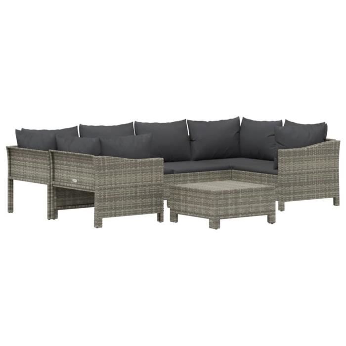 VidaXL Salon de jardin 7 pcs avec coussins Gris Résine tressée 3187301