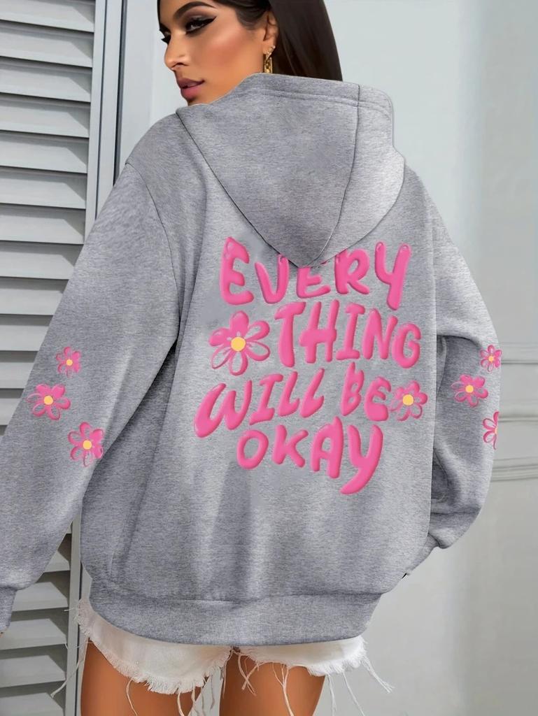 Tutto andrà bene Maglione con cappuccio stampato con alfabeto da donna Hip Hop Street Casual