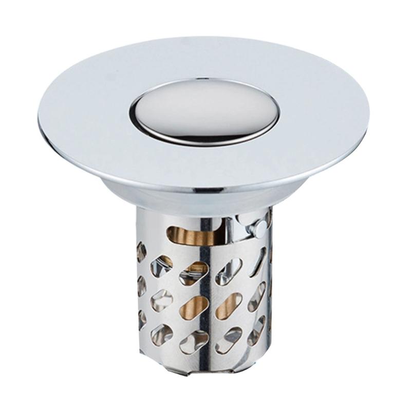 Not Odor Bathroom Sink Drain Filter Push Down Stoppers with Hair Strainer Steel Basin Waste Plugs For Easy Cleaning
