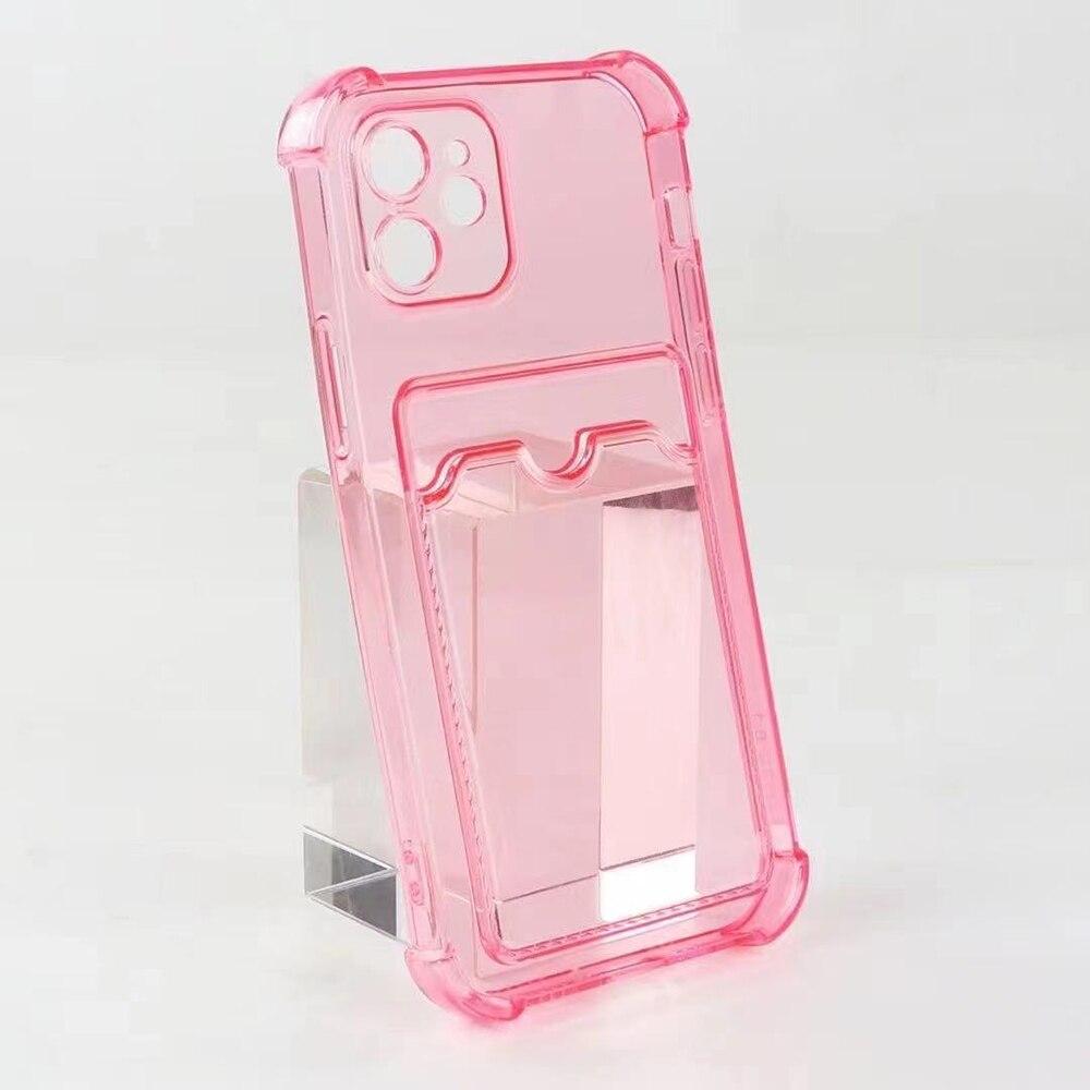 

Для iPhone 13 12 Pro Max X XR XS Max 7 8 Plus SE 2020 Чехол-держатель для карт Чехол-кошелек для телефона Мягкий ТПУ Прозрачный чехол ярких цветов iPhone 13 Mini розовый