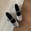 Flat Silver Single Shoes Women's New Spring and Autumn Mary Jane Small Leather Shoes Doudou Shoes Gentle Evening Shoes