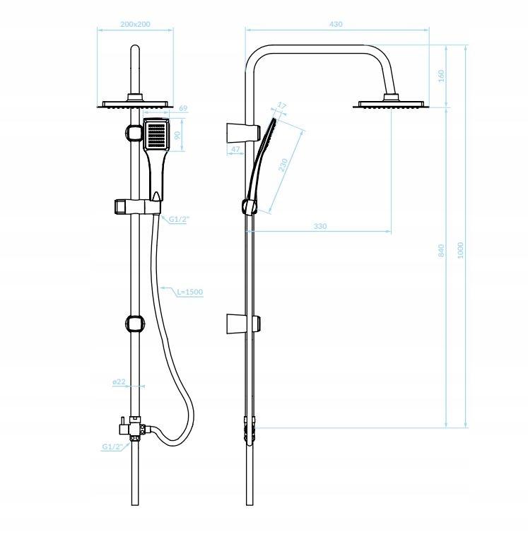 Hiro square shower column chrome