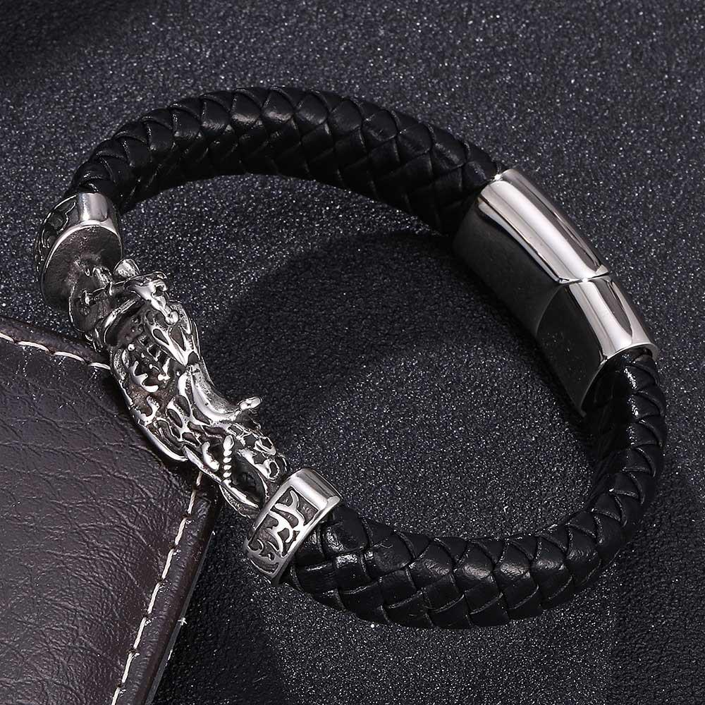 Retro Motorcycle Style Woven Leather Bracelet - Cool and Trendy Design