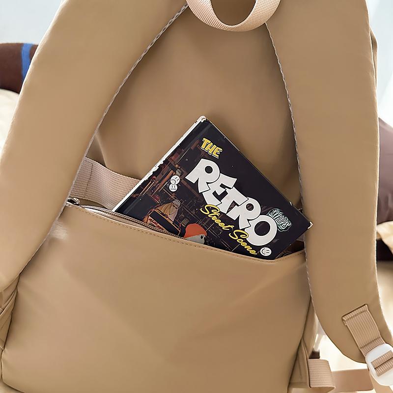 Solid Color Girl's Backpack Junior High School Students School Bag Lightweight Large Capacity Backpack