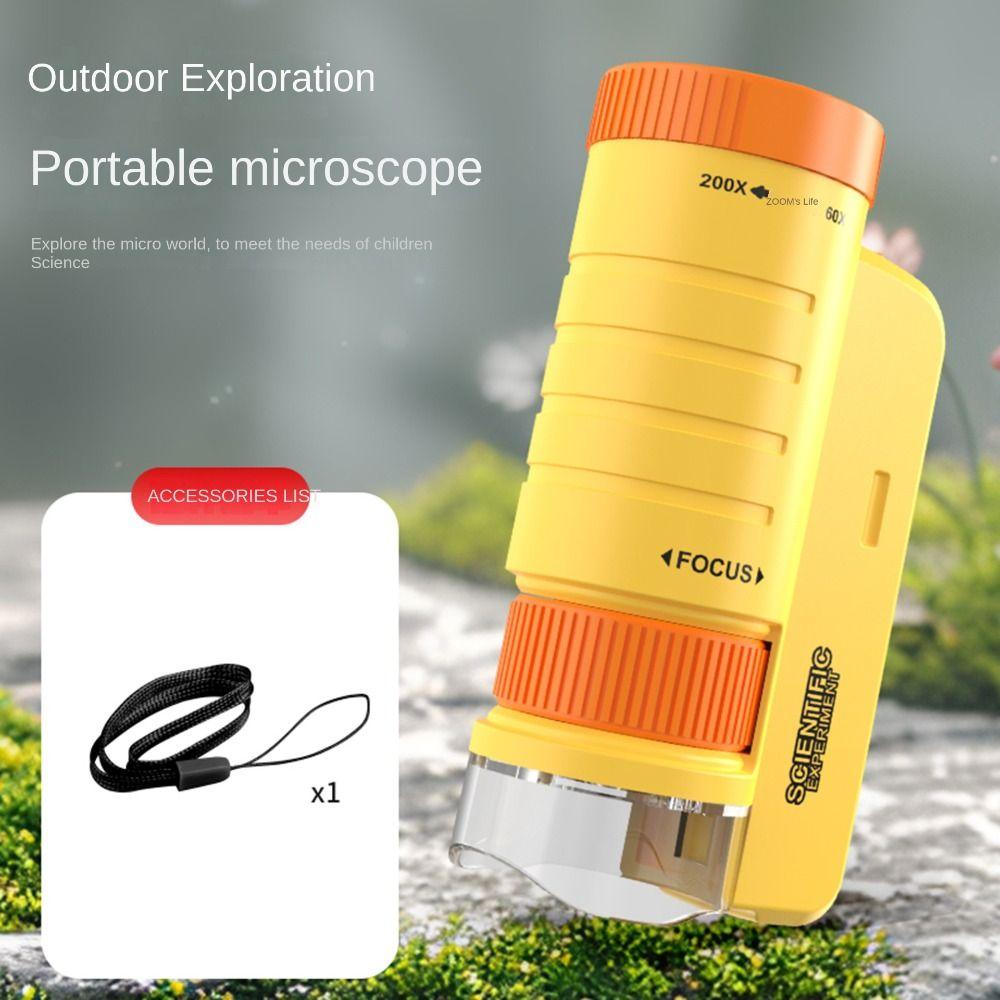 60-200x Magnification Pocket Microscope Battery Powered Educational Microscope  Children's Learning