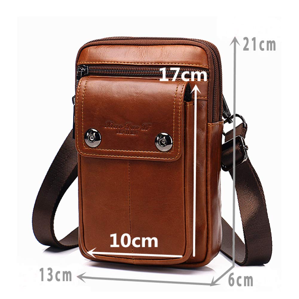 Ateng Mini Shoulder Bag with Smartphone Leather Belt Stylish Genuine Cowhide 5 Crossbody Style Men's Storage, Compact, Multifunctional, Outdoor,
