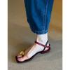 Leather flat bottom with metal toe sandals women's summer outer shoe cover toe cool slippers