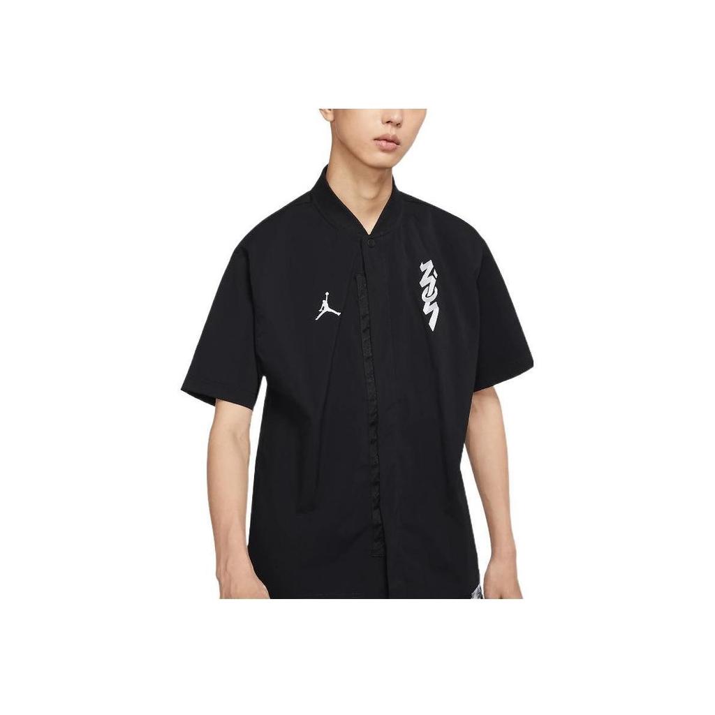 Jordan FW22 Solid Color Logo Print Zip-Up Short Sleeve Shirt Men Tops Black DR2173-010