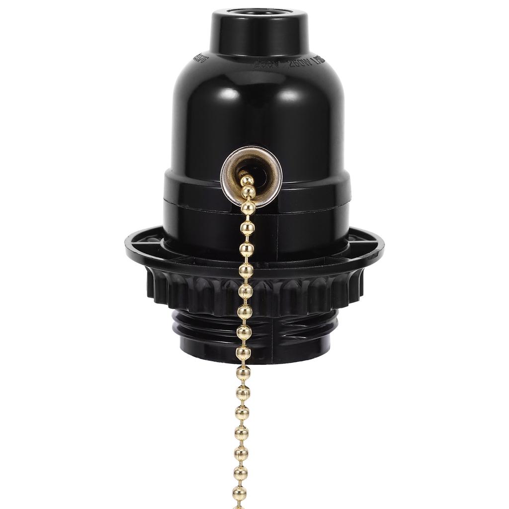 E27 Screw Lamp Base with Pull Chain Holder for Light Bulb Pendant Socket Fixture Black Metal Ring Thread Adapter Reliable Use