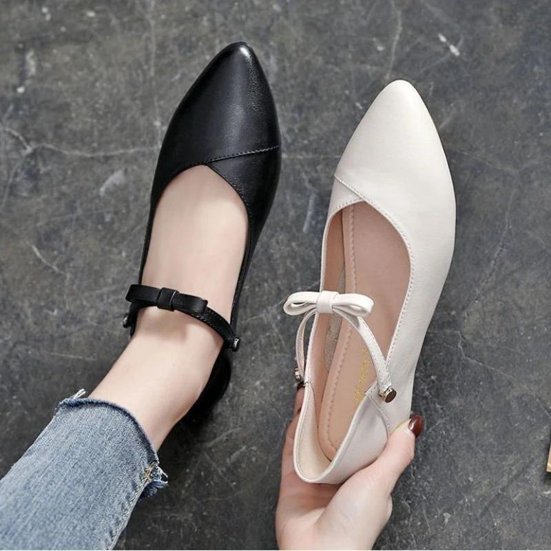 Fashion Shoes for Women White Black Pointed Toe Woman Flats Low Heel Elegant Price Spring with Discount Quick Delivery Vacation Non Slip