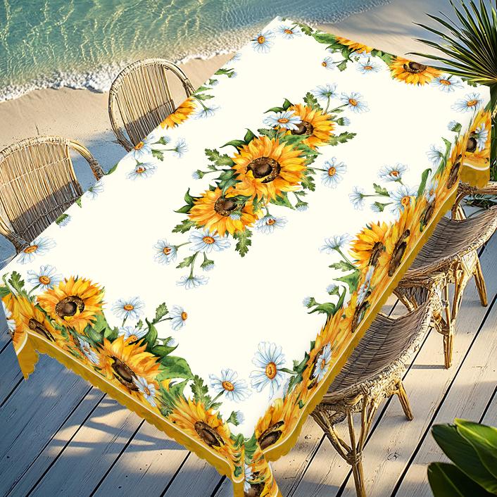 1 Stück Tischdecke mit Sonnenblumenmuster, rund und rechteckig, verschiedene Größen, elegantes florales Frühlings- und Sommerdesign, Französisch frisch, Su