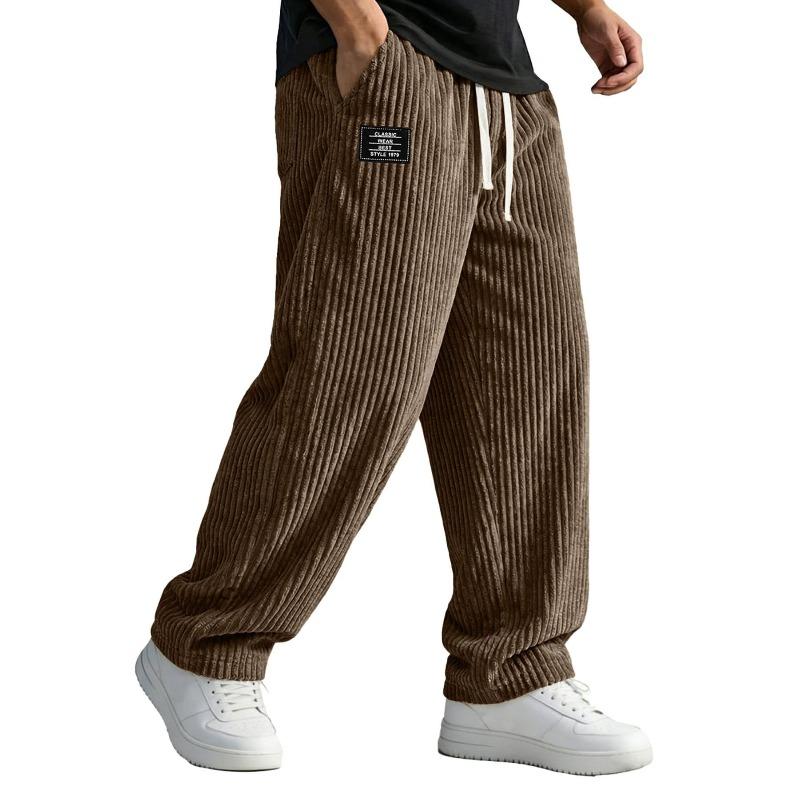 Men's American-style Embroidered Black Label Loose Straight-fit Casual Pants with Vertical Stripes Casual Pants