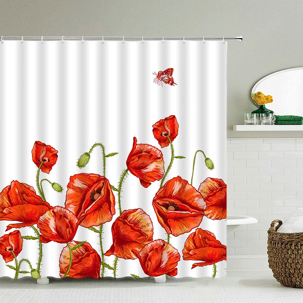 Flowers Pattern Shower Curtains Waterproof Polyester Bath Screen Curtain For Home Decoration Bathroom Printed Shower Curtain