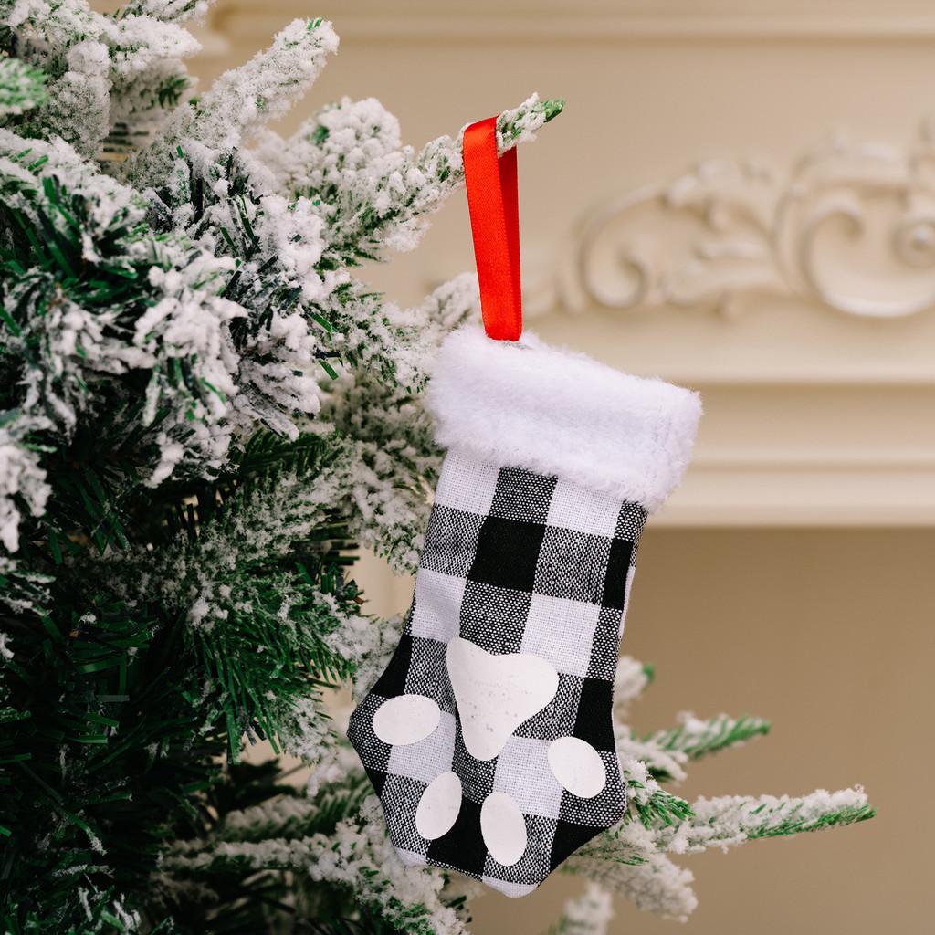 Cartoon Cat Delightful Paw Christmas Stockings In Bright Red Green And Black White