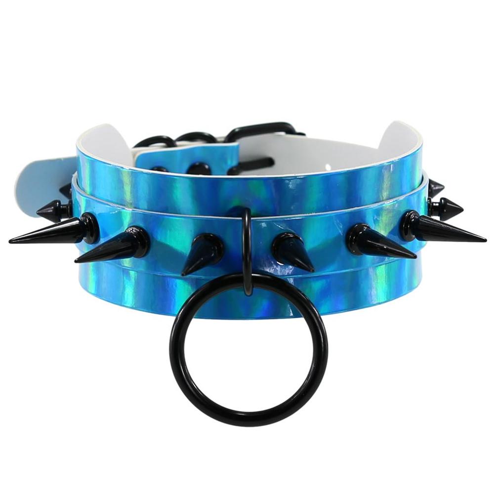 

Punk Gothic Black Rivets Spike Laser Hologram Pu Leather Choker Necklace For Women Holographic Harness Collar Anime Jewelry Gift