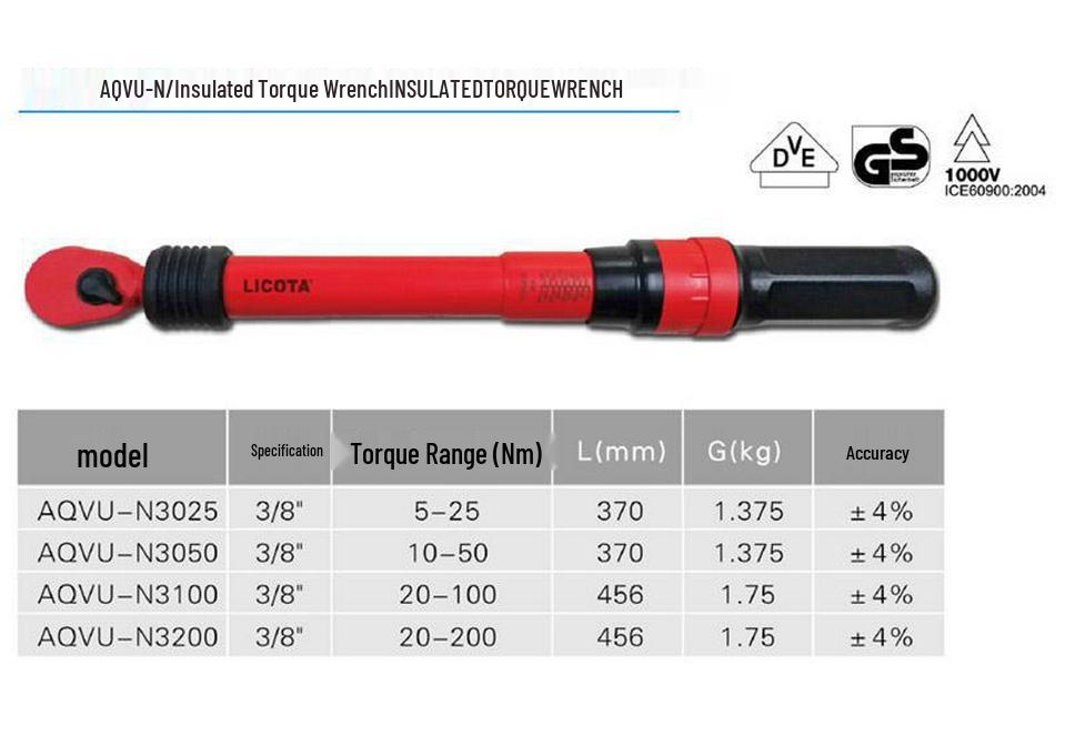 USA LICOTA VDE Insulated Adjustable Torque Wrench (High Voltage Resistant) AQV-N